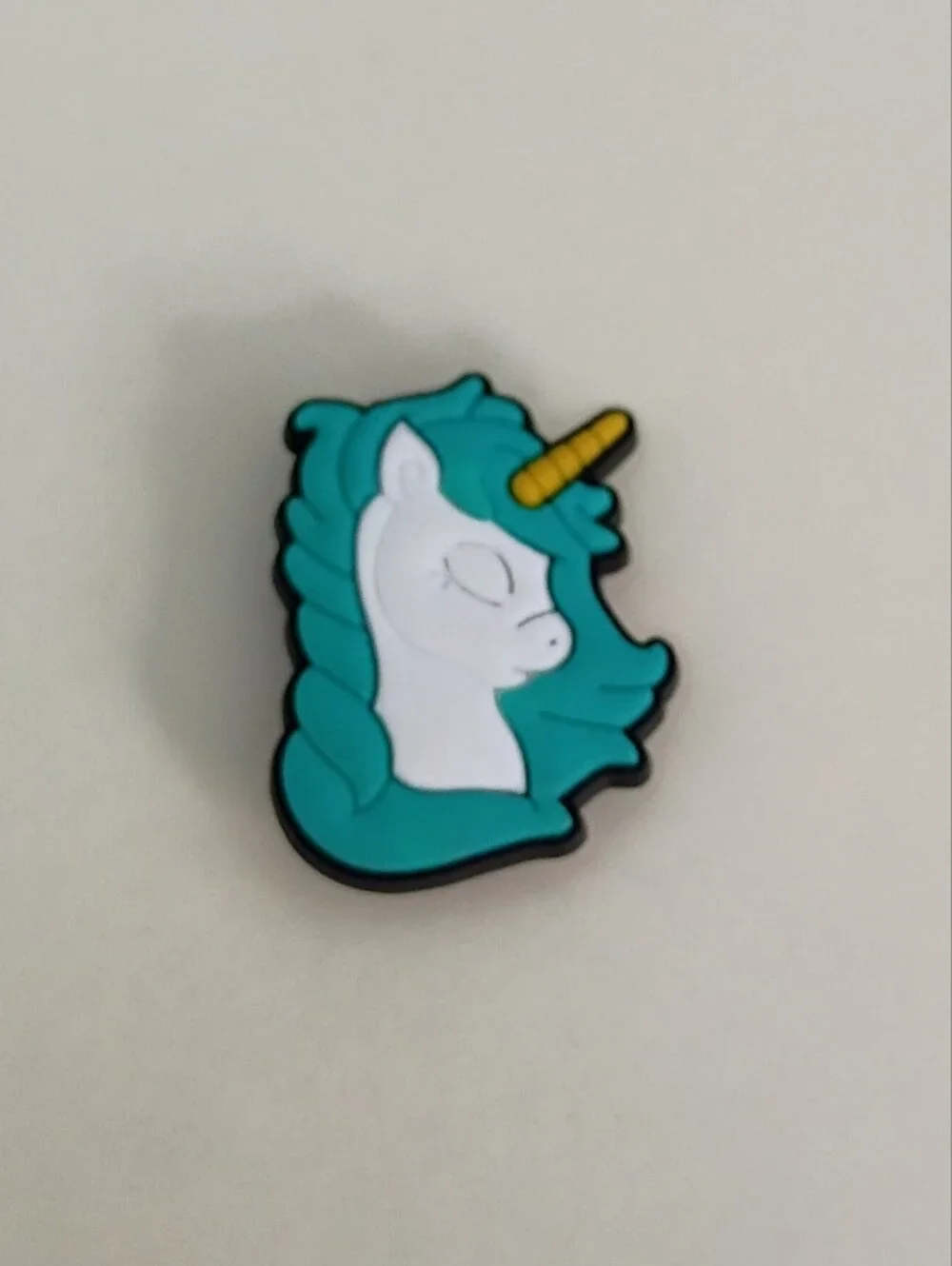 10 for $10 Jibbitz Croc Charm - Unicorn Face Side View w/ Teal Blue Mane Hair 2
